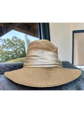 Eugenia Kim- Courtney Woven Fedora Hat w/ Scarf Band UPF Protection, NWT Display